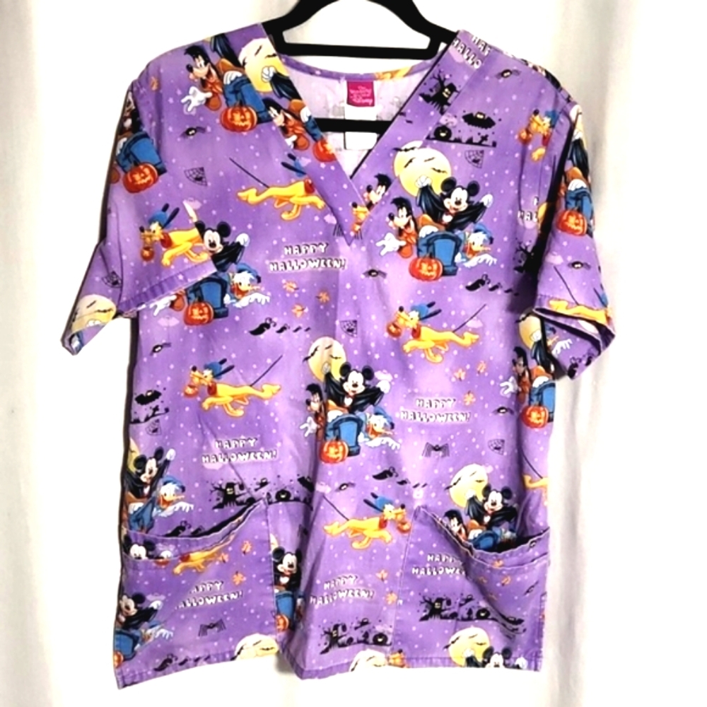 Disney Halloween Scrubs Mickey Mouse, Pluto & Donald Purple Size Medium - Picture 8 of 8